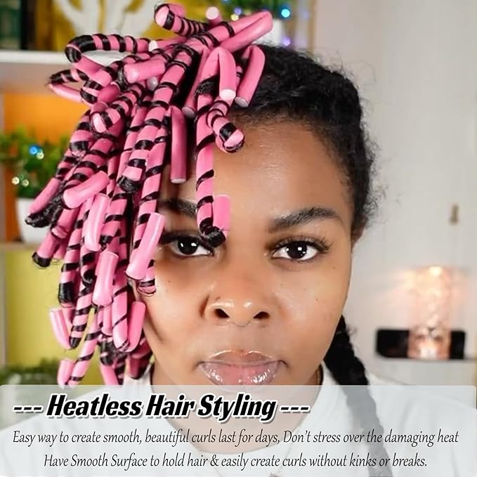 30PCS 9.45" Heatless Flexible Curling Rod, Skinny Small Flexi Rod Soft Twist Foam Hair Rollers for Tight Curl Women Girl Home Use Long and Short Hair (0.31 x 9.45 Inch, Pink#)-FemmiqueWomen