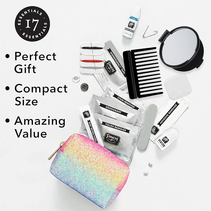 Pinch Provisions Rainbow Minimergency Kit, includes 17 Travel-Sized Cosmetic Essentials, Convenient for Purses, Emergency Beauty Accessories, Gifts for Holiday’s & Birthday’s-FemmiqueWomen