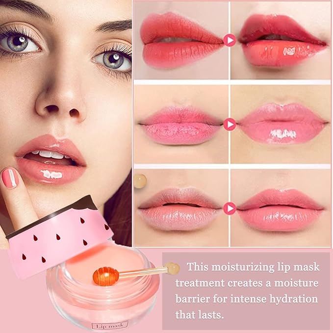 2 Pack Strawberry Lip Sleeping Mask,Plumping Lip Hydrating Bee Lip Balm Honey Pot Propolis Moisturizing Lip Balm With Stick，Lip Exfoliating Bee lip Balm Sleeping Lip Mask-FemmiqueWomen