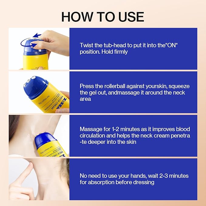 Z:SEA Neck Firming Cream with Roller - Anti-Aging Treatment, Hydrating & Tightening with Collagen, Vitamin C, Hyaluronic Acid, Reduces Wrinkles, Lifts & Firms Skin for Youthful Look, 5.29 fl oz-FemmiqueWomen