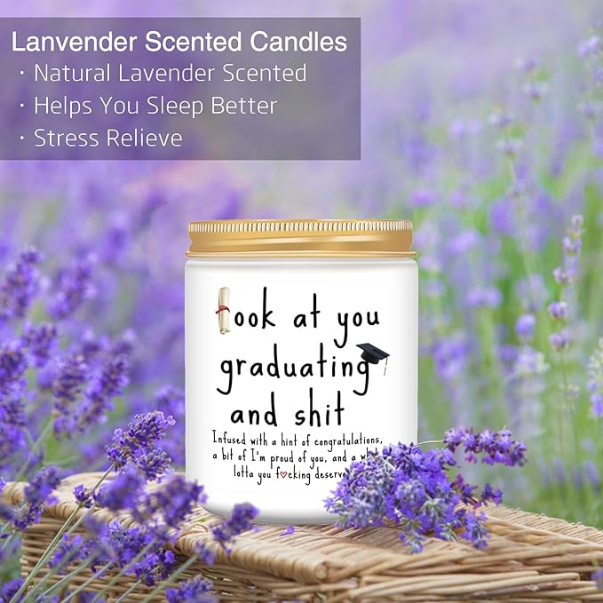Graduation Gifts, 2025 Funny Graduation Gifts for Her Him, Best Grad High School Congratulations College Masters PhD Degree Nurse - Lavender Scented Candles