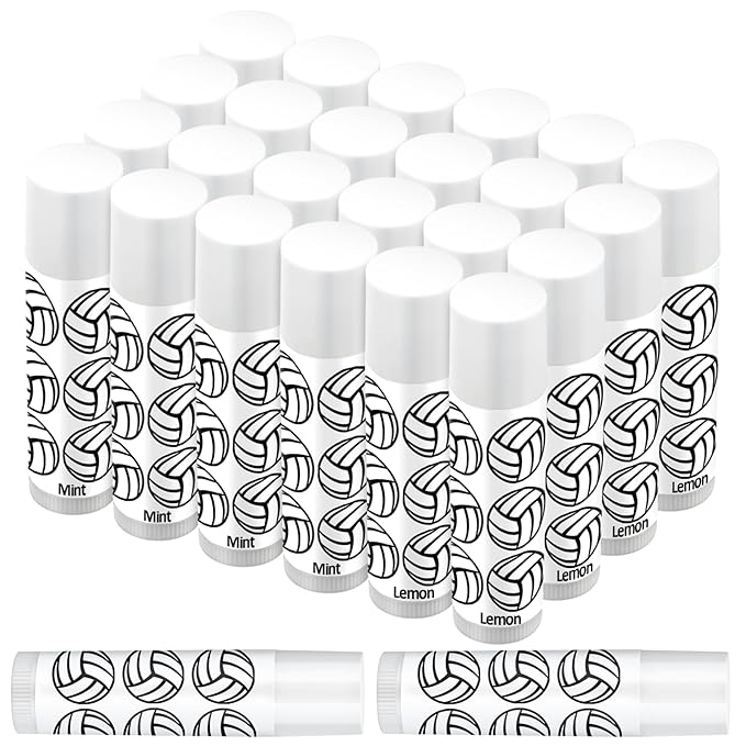 24 Pcs Volleyball Lip Balm Volleyball Team Gifts Volleyball Party Favors Volleyball Lip Balm Gift for Volleyball Team Volleyball Party Guest Supplies (White)-FemmiqueWomen