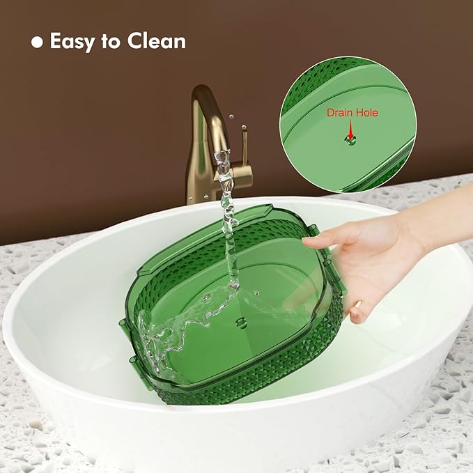 Awenia Rotating Makeup Organizer 360, Stackable Adjustable Large Capacity Cosmetic Storage Unit,Dresser Bathroom Kitchen Countertop Organizer with Metal Handle, Plus Size (Gem Green, 2 Tier)-FemmiqueWomen