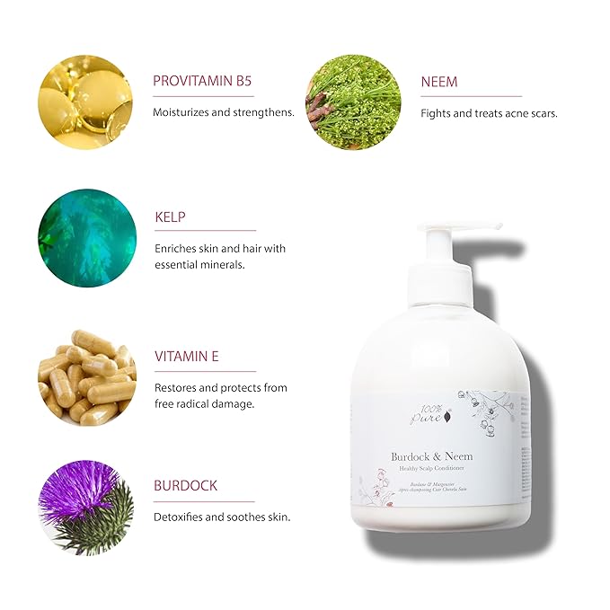 100% PURE Healthy Scalp Conditioner Purifying Burdock & Neem for Dry Damaged Hair Replenishing Itchy Flaky Scalp Hydration for Women & Men - 16 Fl Oz-FemmiqueWomen