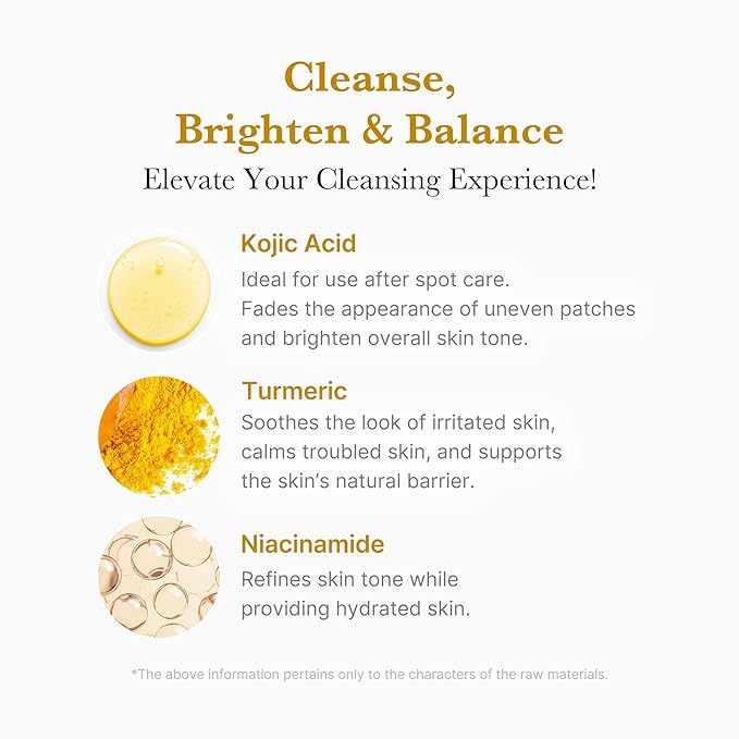 medicube Kojic Acid Turmeric Whip Cleanser | Daily Facial Cleanser for Brightening, Balancing Skin Tone & Texture | Fade Appearance of Uneven Patches & Ideal for Use After Spot Care | Korean Skincare-FemmiqueWomen