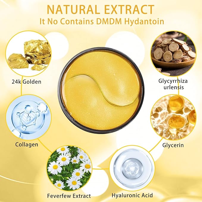 24K Gold Under Eye Patches Gel Eye Pad Hot Cold Eye Mask,Eye Masks Skincare for Removing Dark Circles and Puffiness,Reduce Wrinkles,Eye Bags and Fine Lines (68 Pcs-FemmiqueWomen