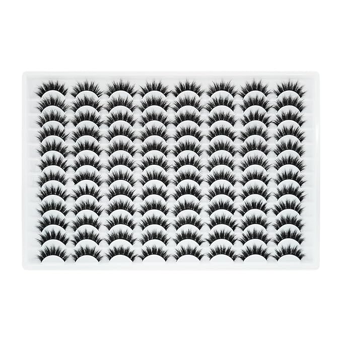 False Eyelashes 48 Pairs Faux Mink Lashes 14mm Wispy Lashes 3D Fluffy Cat Eye Lashes Pack Bulk Wholesale Strip Lashes(style 48-035)-FemmiqueWomen