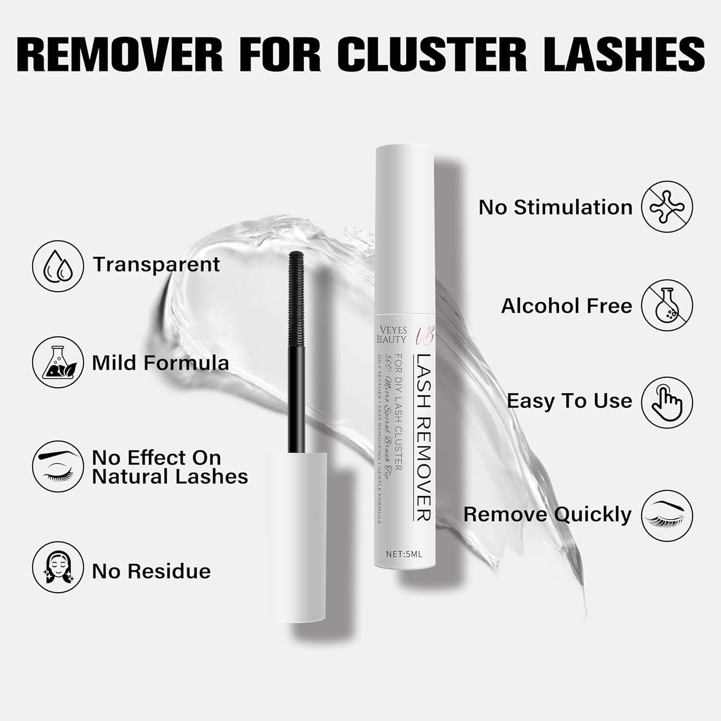 VEYESBEAUTY Cluster Lash Glue Remover 5ML Eyelash Remover for DIY Lash Extensions at home Clear Remover for Self-application Individual Lashes-FemmiqueWomen