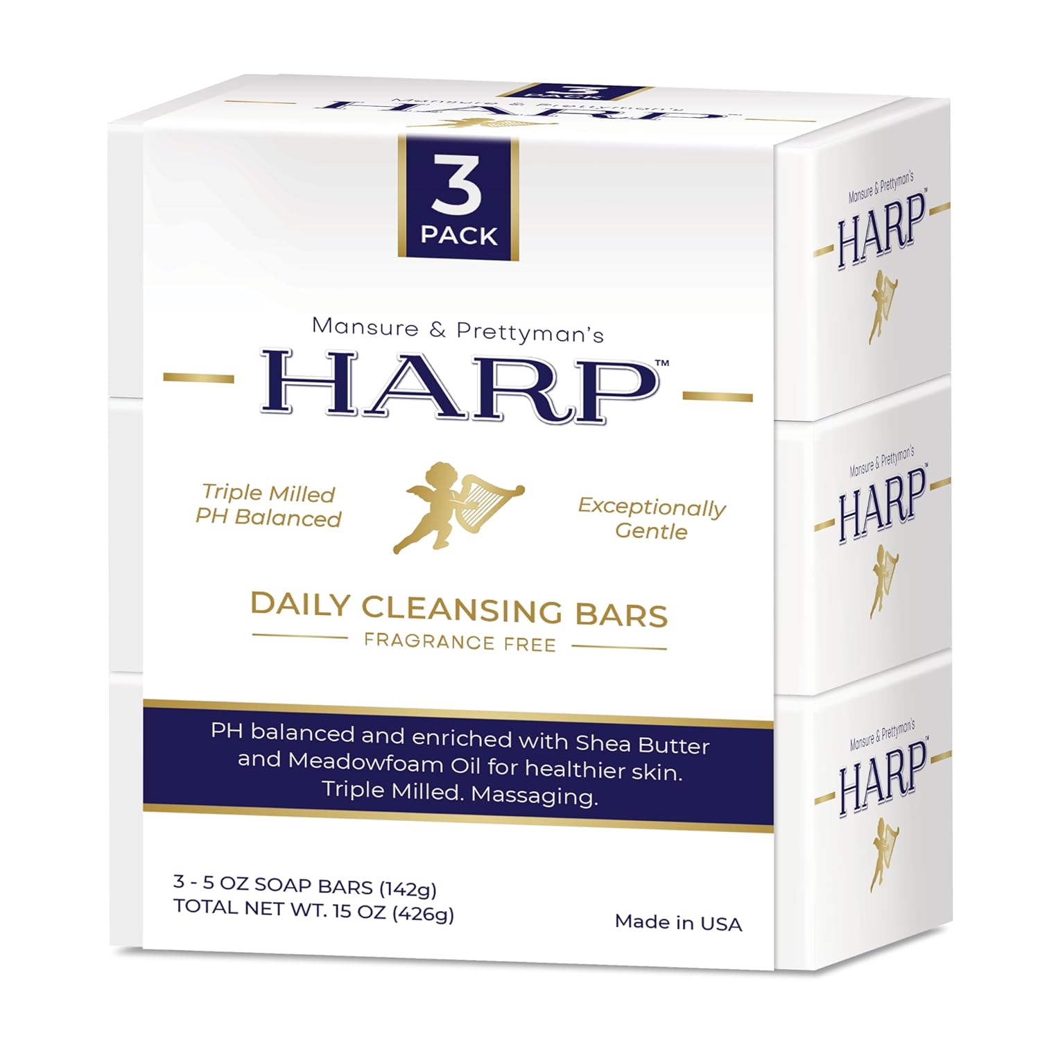 HARP pH-Balanced (5.0-6.0) Body Wash Bar. ZERO Saponified Oils. Protects Moisture Barrier. Gentle for Sensitive/Dry skin. + Shea Butter/Borage Oil. Non-Comedogenic. FRAGRANCE/masking agent FREE-FemmiqueWomen