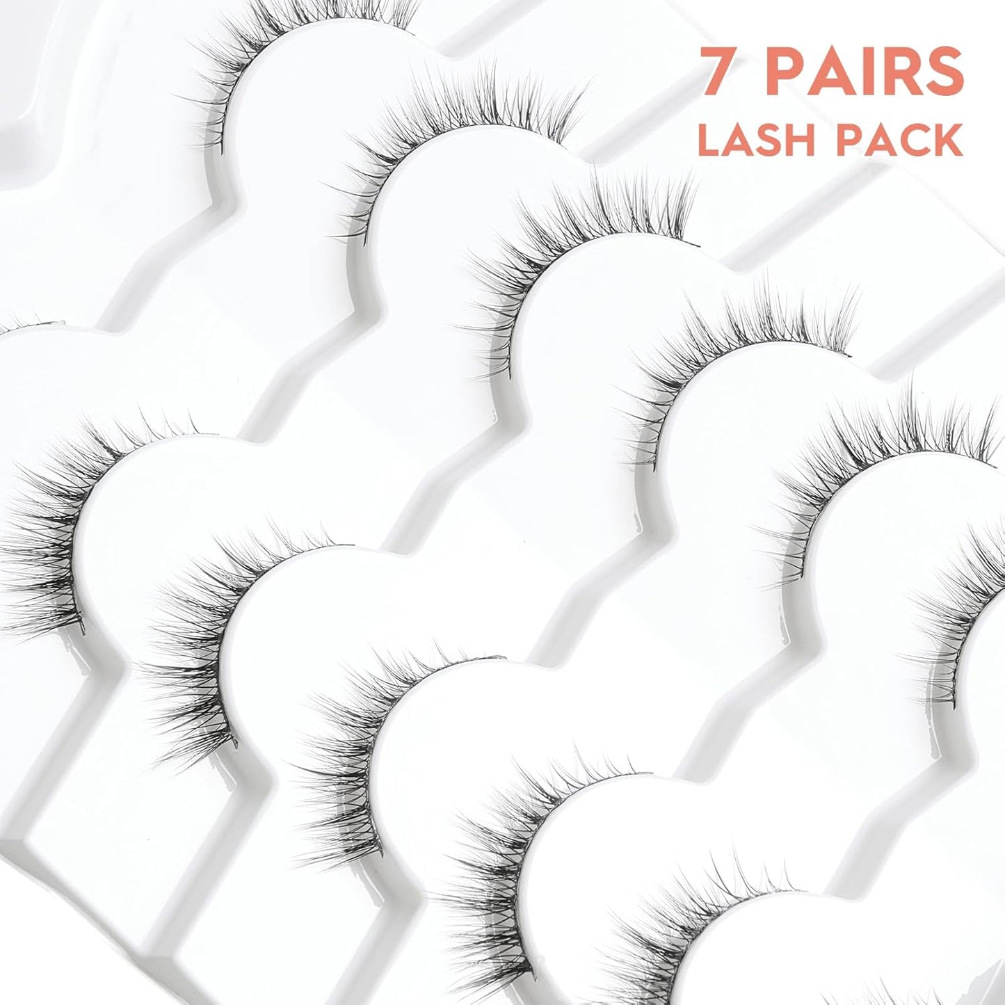 False Eyelashes Wispy Lashes Natural Look 12mm Cat Eye Eyelashes 3D Volume Natural Lashes 0.1MM Thin Band Strip Lashes Siligli Eye Lashes C Curl 7 Pair-FemmiqueWomen