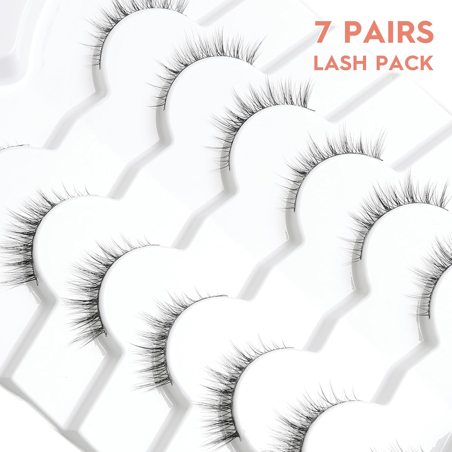 False Eyelashes Wispy Lashes Natural Look 12mm Cat Eye Eyelashes 3D Volume Natural Lashes 0.1MM Thin Band Strip Lashes Siligli Eye Lashes C Curl 7 Pair-FemmiqueWomen