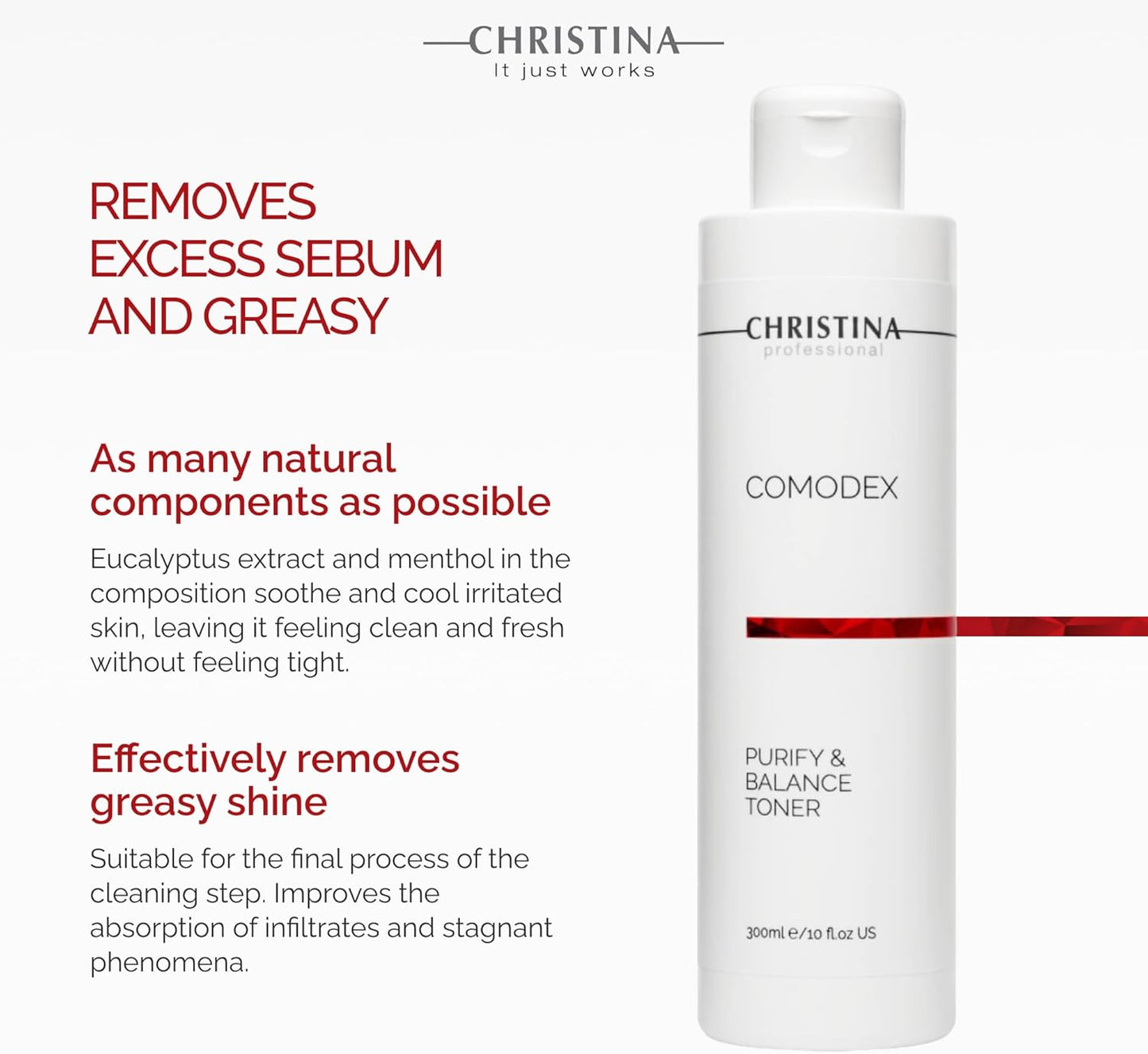 Christina Comodex Purify & Balance Facial Toner - 300ml - Non-Drying Formula with Eucalyptus and Tasman Pepper Extract - PH Balancing Toner for Combination, Normal and Oily Skin Types.-FemmiqueWomen
