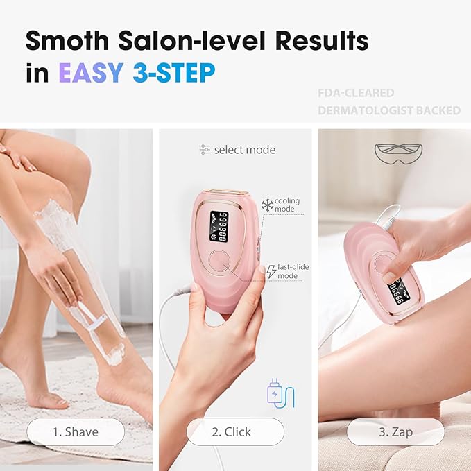 IPL Laser Hair Removal Device for Women & Men - Home 45°F Ice-Cooling Contact for Painless & Long-Lasting Results, 86% Hair Reduction in 3 Weeks for Full Body & Bikini Line, Light Pink-FemmiqueWomen