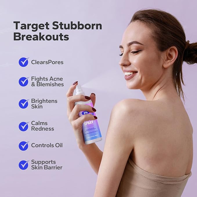 Salicylic Acid Spray (5.07 Fl Oz), 2% Salicylic Acid Body Spray, Body Acne Treatment for Bacne, Blackheads & Blemishes, Back & Chest Acne Spray for Face & Body, 360° Mist for All Skin Types-FemmiqueWomen