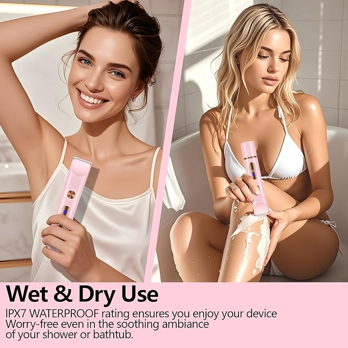 2025 Upgraded Dermave Bikini Shaver - 2 in 1 Bikini Trimmer for Women with LCD Display, Dual Head Cordless Electric Shaver, IPX7 Waterproof Wet/Dry Body Hair Trimmer for Face, Body & Intimate Areas-FemmiqueWomen