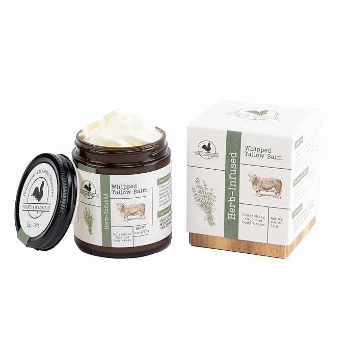 Handmade Whipped Tallow Balm (Herb-Infused/Unscented) - Large Jar - 2.6 oz-FemmiqueWomen