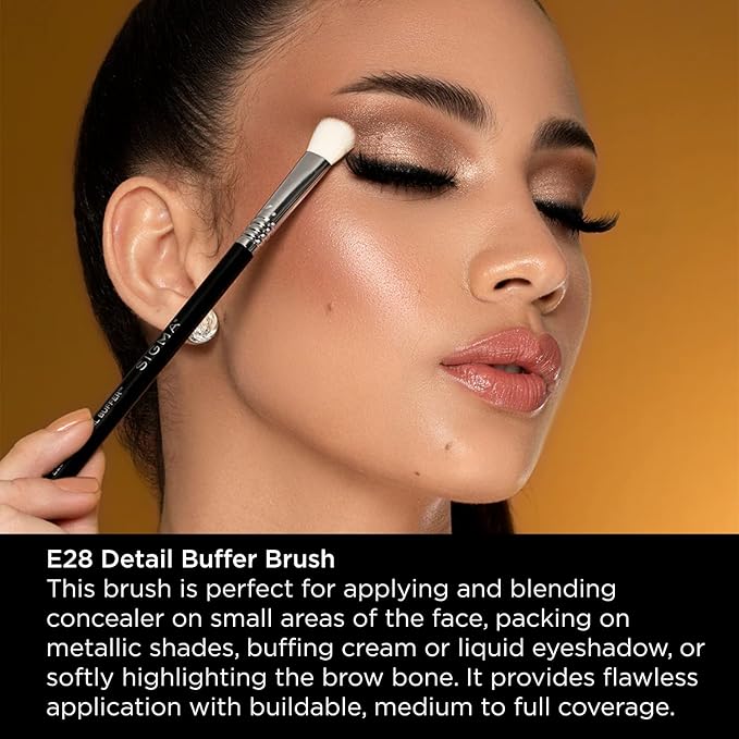 Sigma Beauty Professional E28 Detail Buffer Brush – Professional Eyeshadow Brush for Seamless Cream or Liquid Eyeshadow Blending, Packing on Metallic Shades & Highlighting the Brow Bone (1 Brush)-FemmiqueWomen