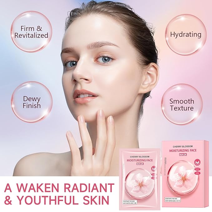5 Pack Sheets Face Masks Skincare For All Skin Types, Cherry Facial Sheet Masks, Hydrating Facial Sheets Mask for Firming, Sheet Mask with Cherry Blossom Face Mask for Glowing Skin-FemmiqueWomen