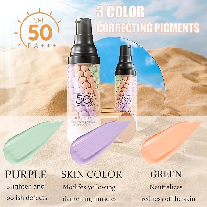 3 In 1Primer for Face Before Makeup,Sunscreen Isolation Cream, SPF 50, One Step Color Corrector Face Primer, Blurs Imperfections Oil Control & Moisturizing Skin Tone Correcting,Radiance Skin-FemmiqueWomen