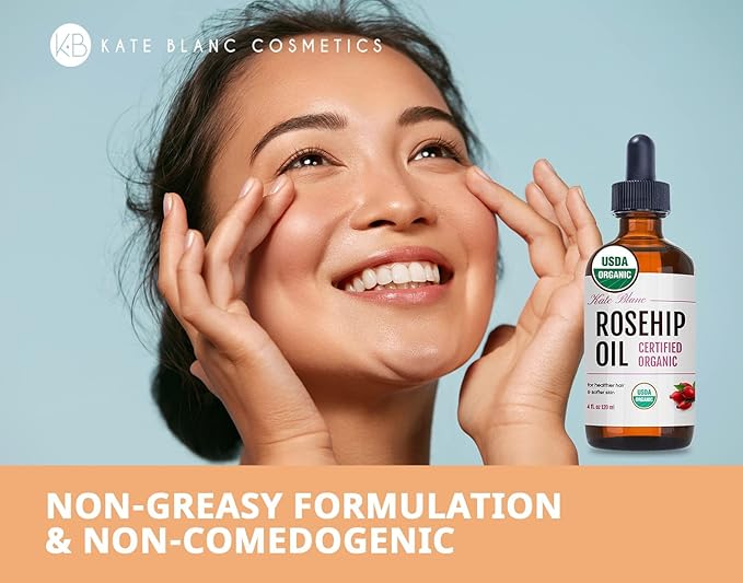 Kate Blanc Cosmetics Rosehip Oil for Face & Skin (4oz, Organic, Pure, Cold Pressed) Rosehip Seed Face Oil for Facial & Gua Sha Massage-FemmiqueWomen