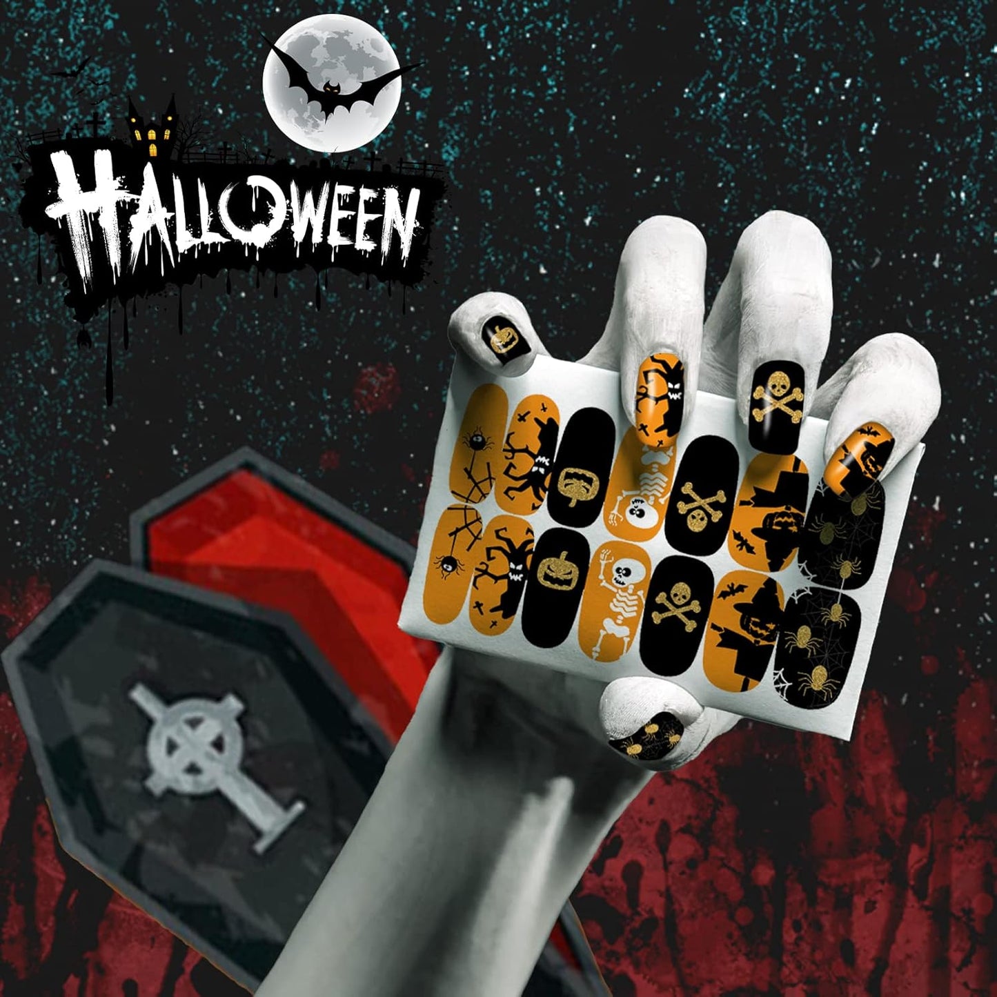 16 Sheets Holiday Nail Wraps Stickers, Halloween&Thanksgiving Day All Seasonal Full Nail Polish Strips, DIY Self-Adhesive Fall Winter Nail Art Decals with 2 Piece Nail Files for Party Decor (224 Pcs)-FemmiqueWomen