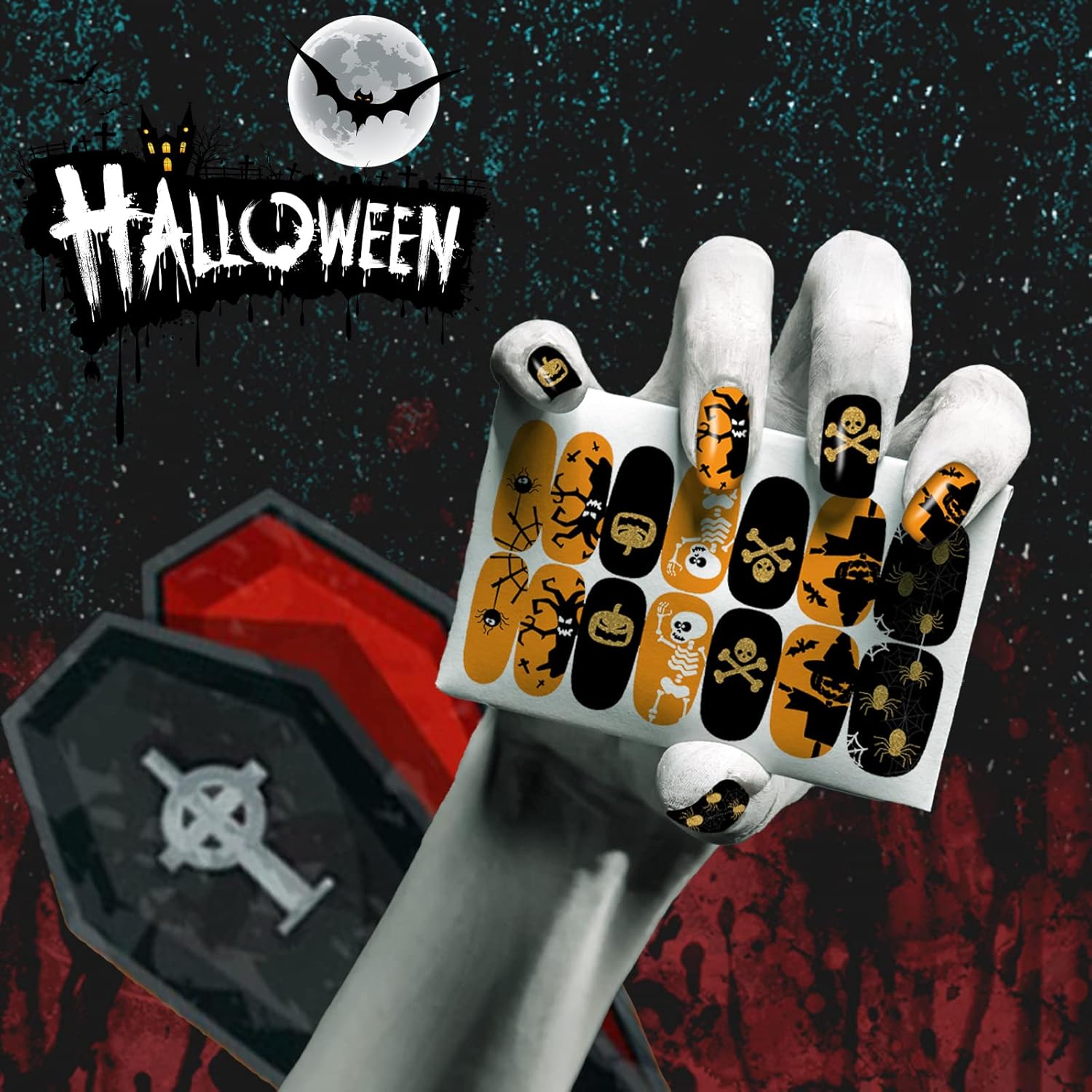 16 Sheets Holiday Nail Wraps Stickers, Halloween&Thanksgiving Day All Seasonal Full Nail Polish Strips, DIY Self-Adhesive Fall Winter Nail Art Decals with 2 Piece Nail Files for Party Decor (224 Pcs)-FemmiqueWomen