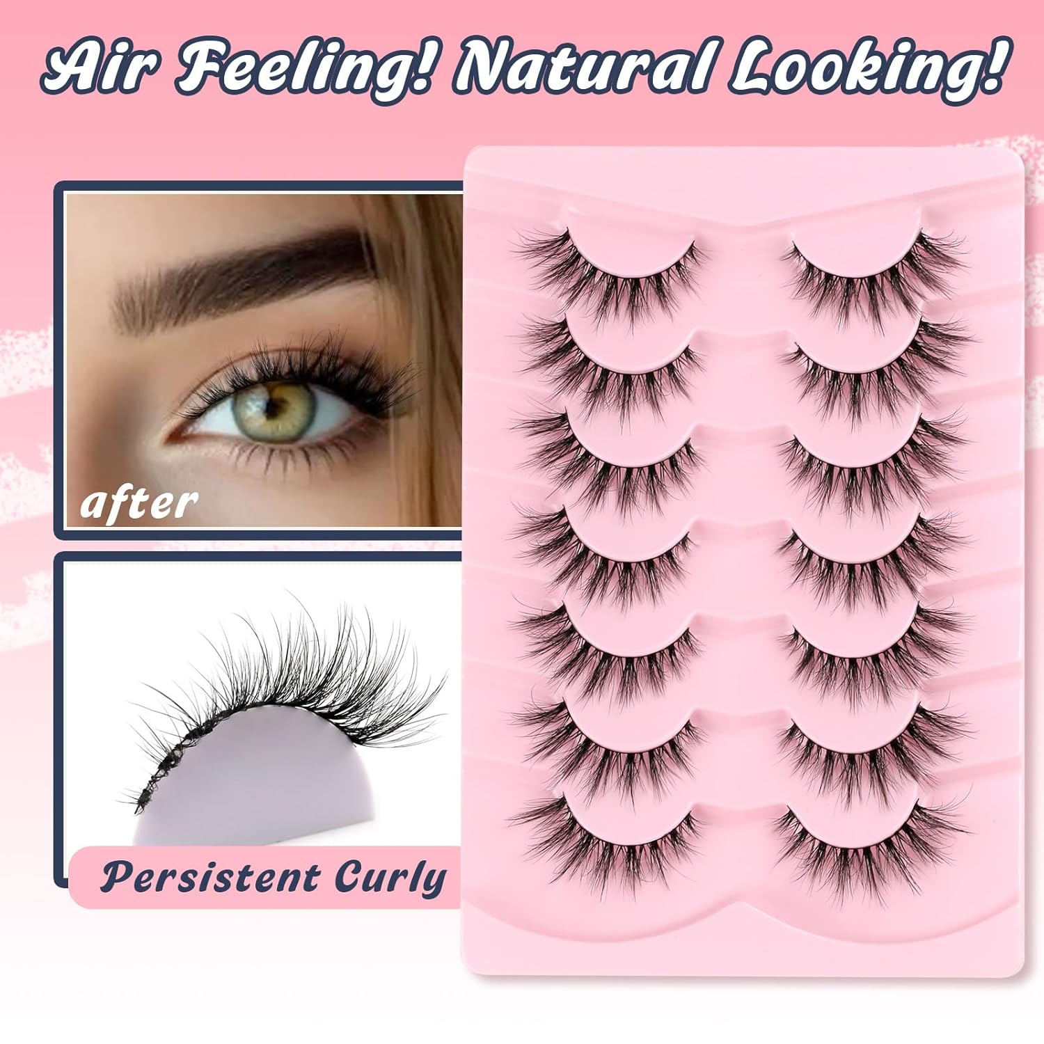 Lashes Natural Cat Eye Lashes Wispy Eyelashes 15mm False Eyelashes Wispy Lashes 3D Volume Strip Eyelashes Thin Cotton Band Soft Fake Eyelashes False Lashes Pack 7 Pairs Siligli-FemmiqueWomen