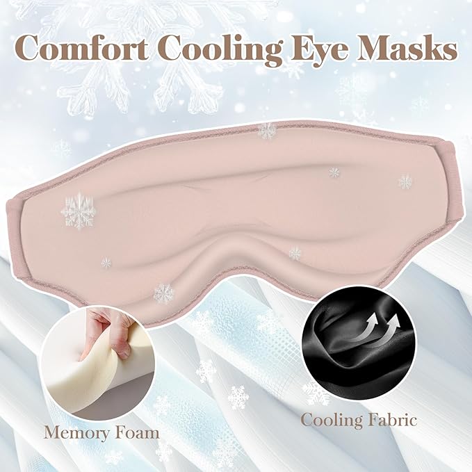3D Cooling Eye Mask Sleep Mask for Men & Women, 100% Pressure-Free & Light Block-Out Eye Mask for Sleep with Easy Adjustable Strap, Night Eye Cover for Travel, Pink-FemmiqueWomen
