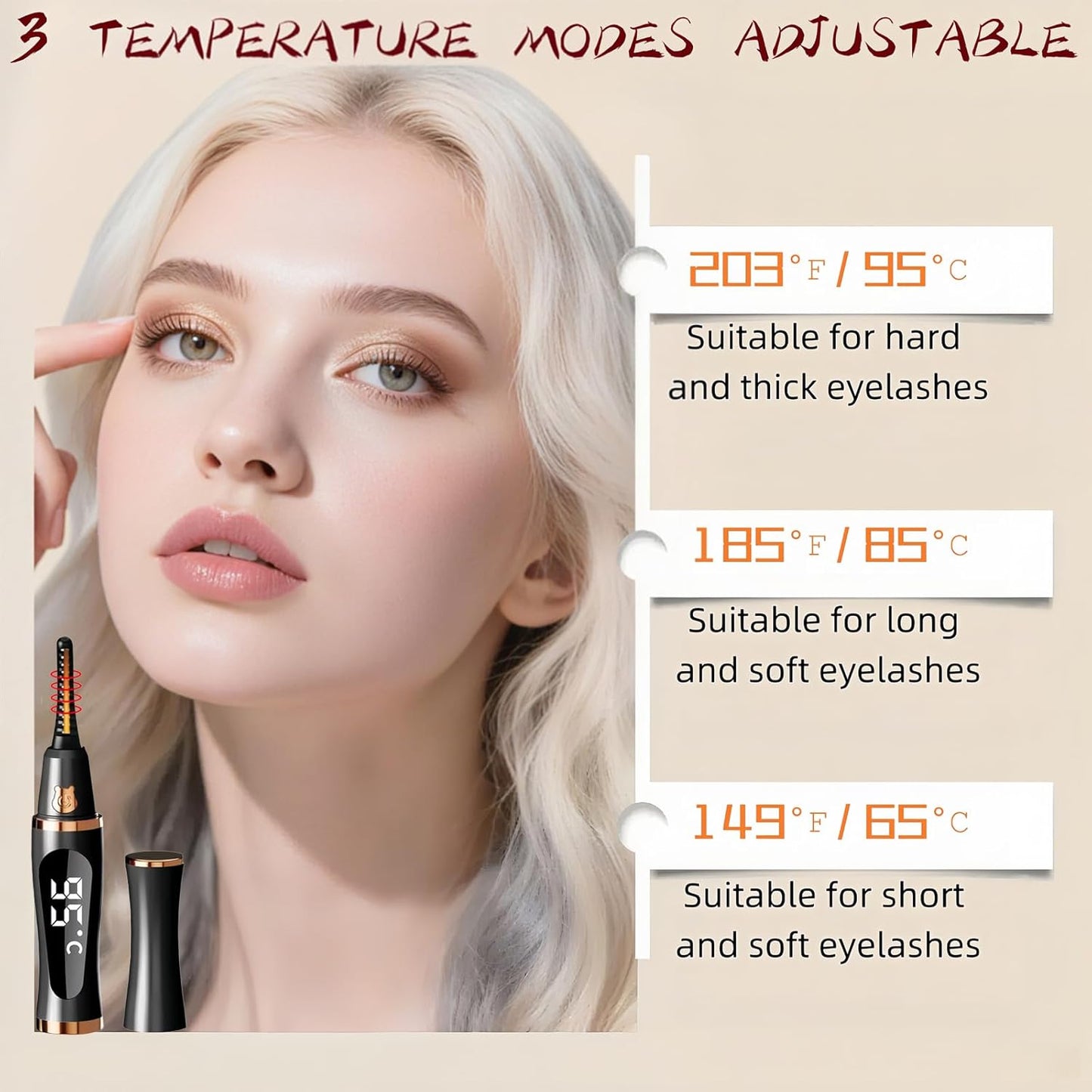 2025 Upgraded Heated Eyelash Curler – Fast 5s Heat-Up, USB Rechargeable Electric Eyelash Curler, 3 Temperature Modes, LED Display, Anti-Burn, 24H Long-Lasting Curl, Perfect Gift for Women (Black)-FemmiqueWomen