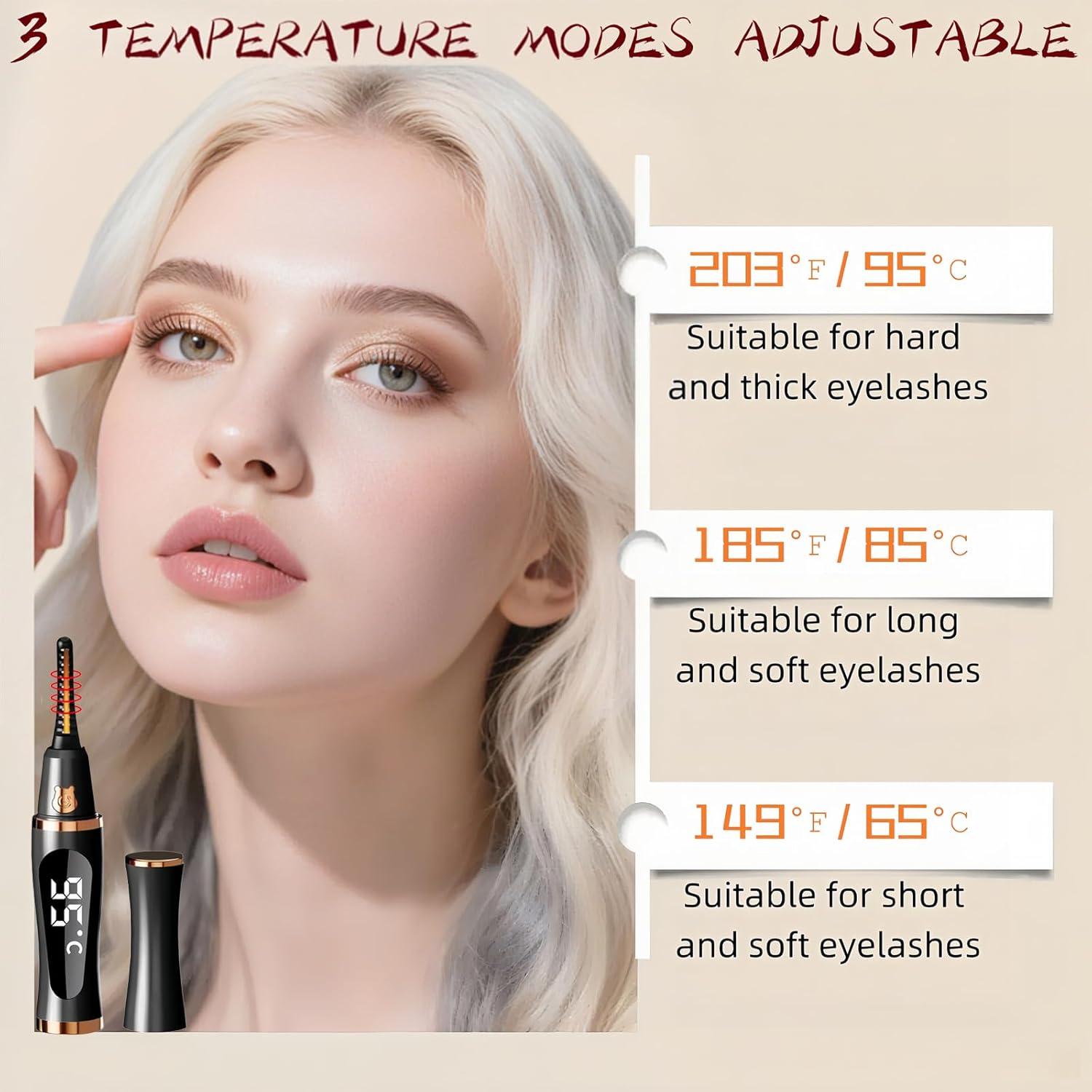 2025 Upgraded Heated Eyelash Curler – Fast 5s Heat-Up, USB Rechargeable Electric Eyelash Curler, 3 Temperature Modes, LED Display, Anti-Burn, 24H Long-Lasting Curl, Perfect Gift for Women (Black)-FemmiqueWomen