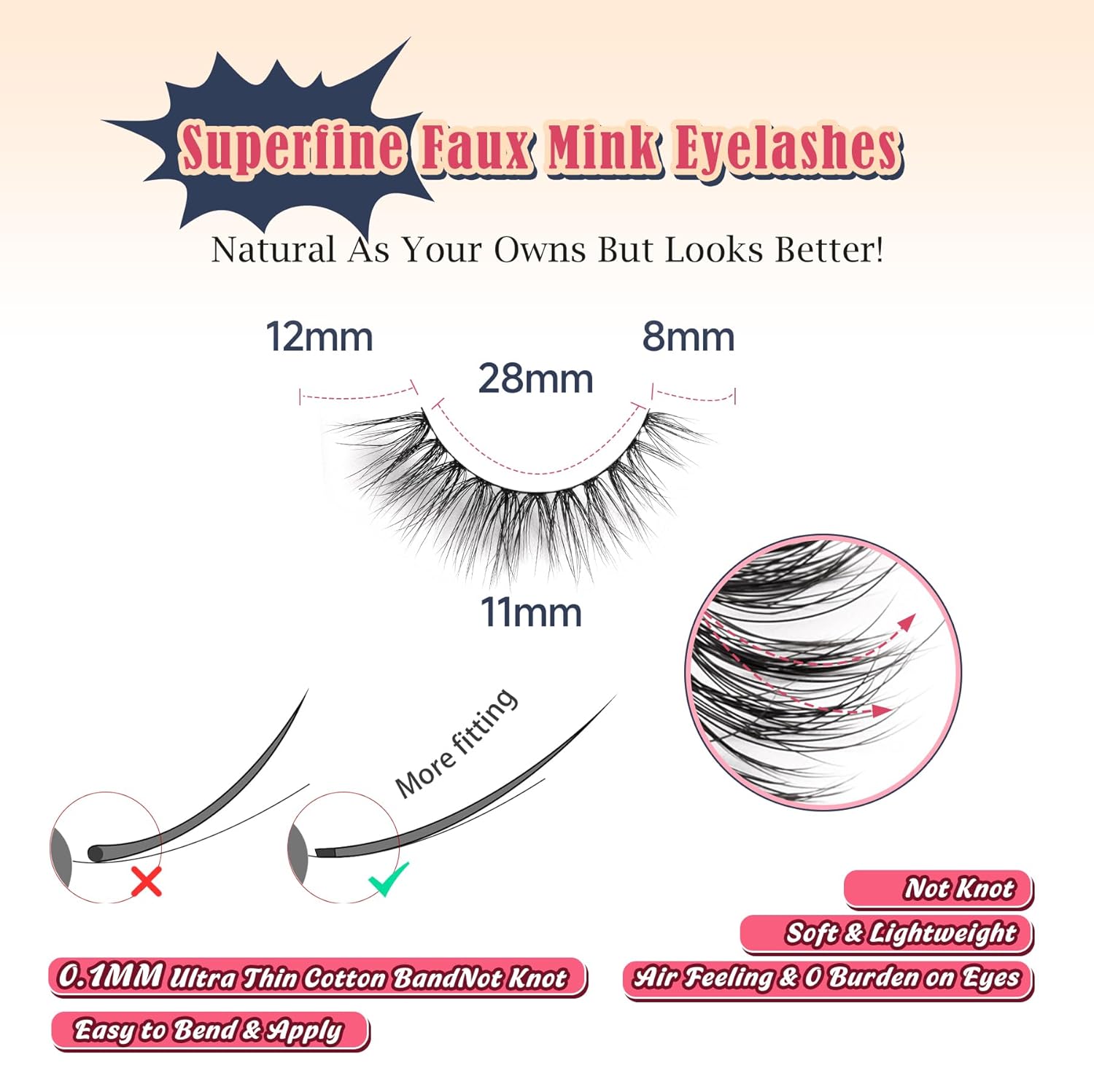 Natural Lashes Cateye False Eyelashes Wispy 12mm Cat Eyelashes Short Lash Pack for Small Eyes Eyelash with 0.1MM Thin Cotton Band 3D Volume Fake Eyelashes Siligli Soft Strip Lashes 7 Pairs-FemmiqueWomen