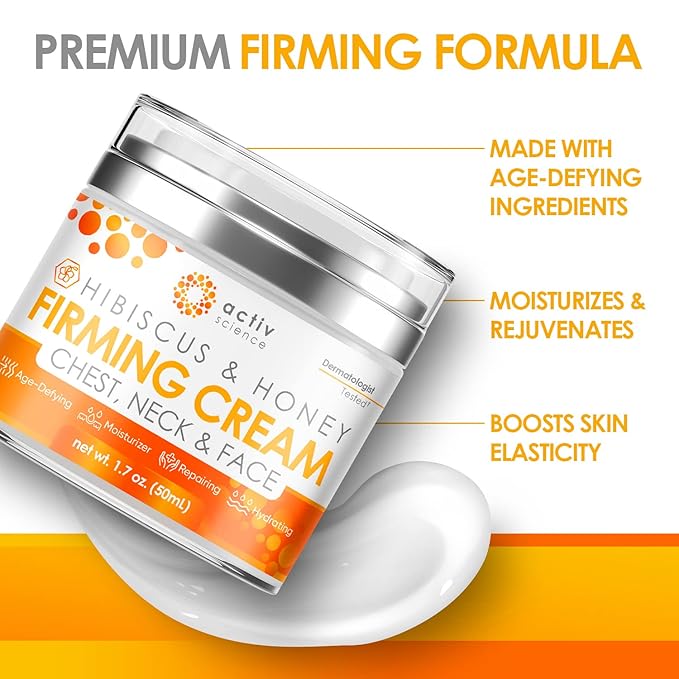 Hibiscus & Honey Firming Cream, Neck Firming Cream, Skin Tightening Cream, Skin Firming and Tightening Lotion, Reduce the Look of Neck Lines, Tightens & Smooths - With Collagen & Hyaluronic Acid 1.7OZ-FemmiqueWomen