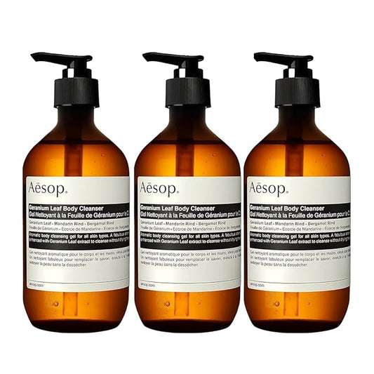 Aesop Geranium Leaf Body Cleanser | Non-drying Gentle Cleanser | Geranium Leaf, Mandarin Rind, Bergamot Rind | 16.9 oz / 500mL (Pack of 3)-FemmiqueWomen