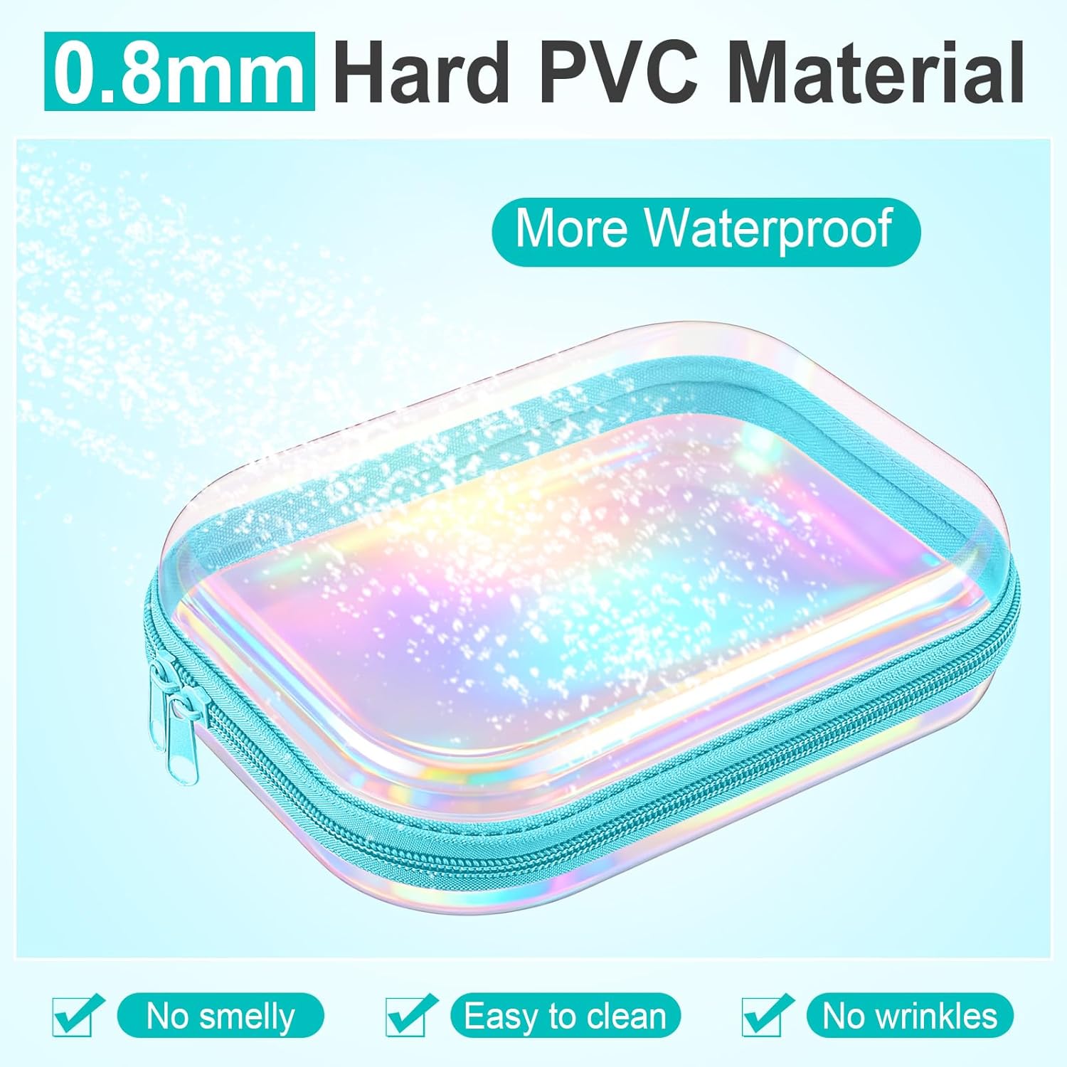 Sanwuta 6 Pcs Clear Hard Zipper Case Pencil Pouches Hard Plastic Zipper Pouches Makeup Bag Transparent Cases for Snacks Plastic Storage Organizer Box for Travel(Holographic,7.87 x 5.9 x 2 Inch)-FemmiqueWomen