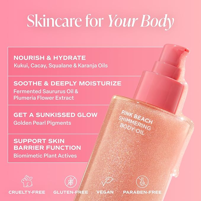 Saltair Shimmering Body Oil - Pink Beach Scented Dry Oil Moisturizer with Light-Reflecting Pearl Pigments. Moisturizing Glow for All Skin Types - 4 Fl Oz-FemmiqueWomen