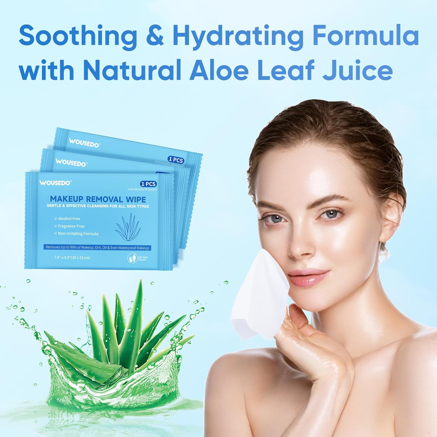 100 Count Makeup Remover Wipes, Bulk Gentle Cleansing Facial Towelettes, Individually Wrapped Travel Size,Alcohol-Free & Hypoallergenic for All Skin Types-FemmiqueWomen