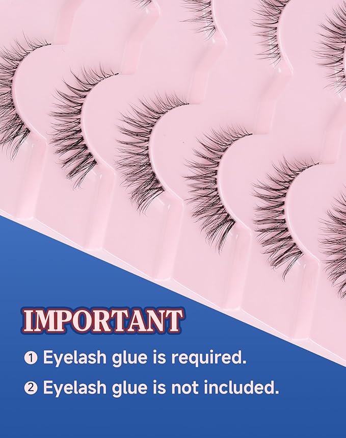 Short Cat Eye Lashes Clear Band False Eyelashes Wispy Natural Look Flared Strip Eyelash Soft Fluffy Lashe Pack 7 Pairs SF-10-FemmiqueWomen