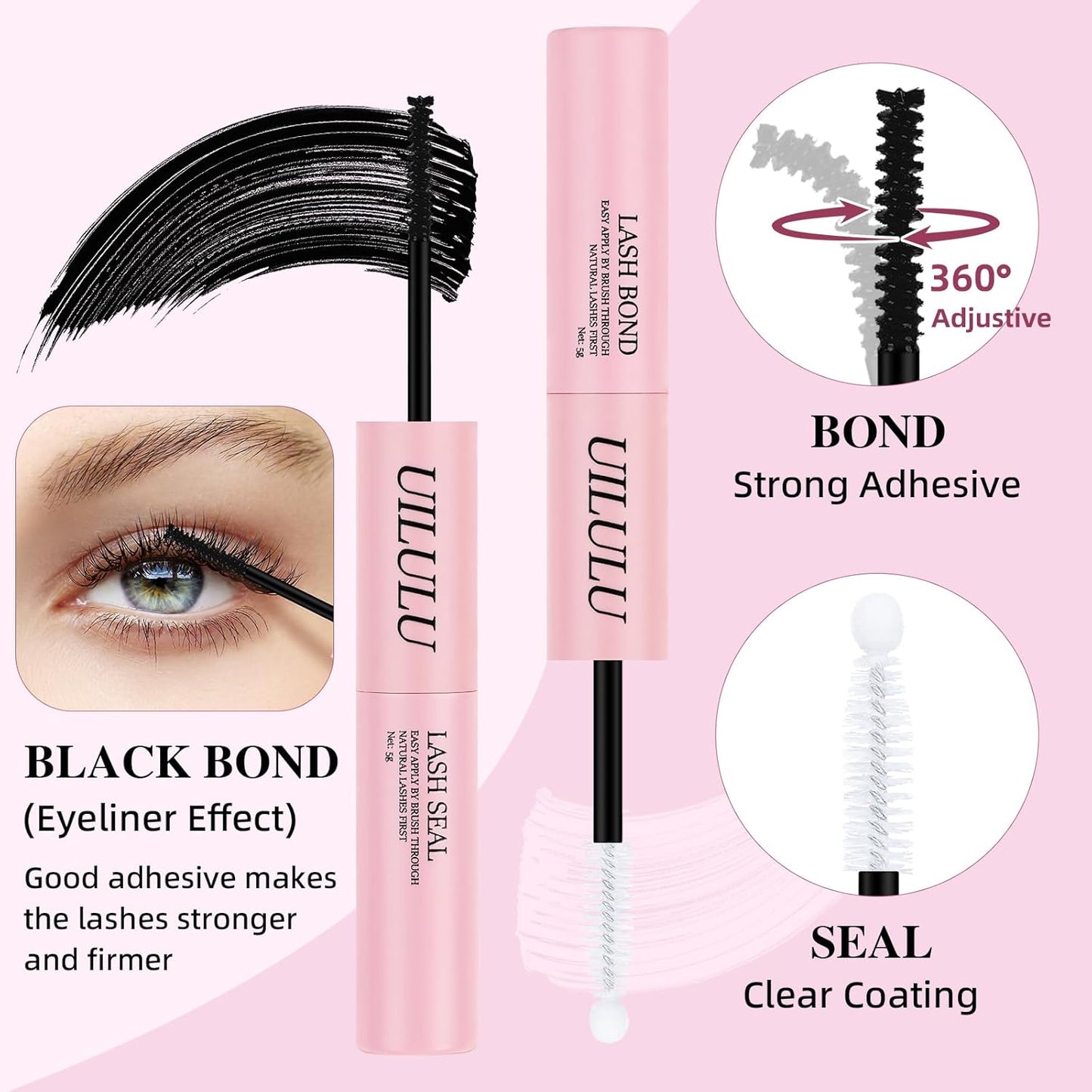 Lash Bond and Seal - 2-in-1 Lash Glue (5ml) & Sealer (5ml) for DlY Lash Extensions at Home, Waterproof Eyelash Adhesive for Cluster& Individual Lashes, Black Bond Eyelash Glue Strong Hold-FemmiqueWomen