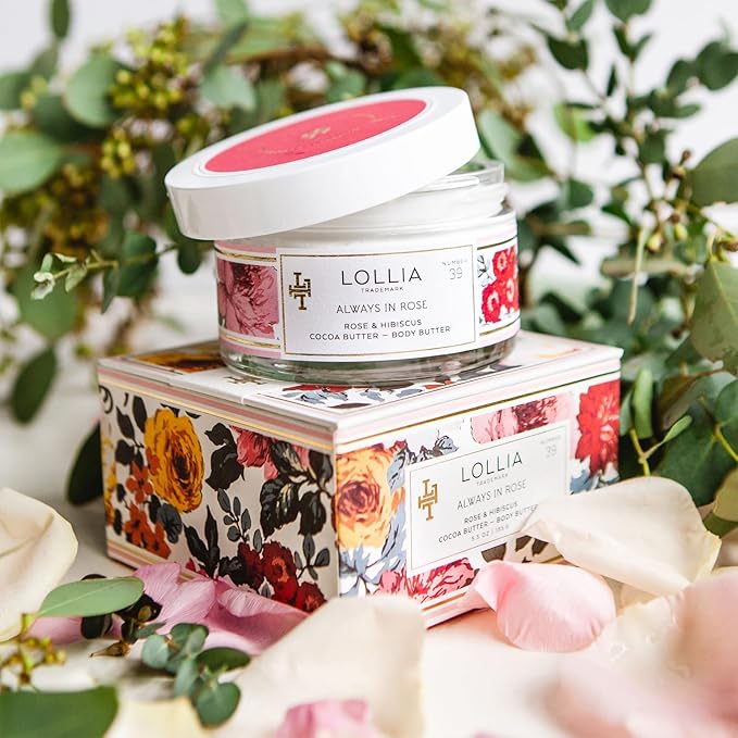 LOLLIA Always in Rose Body Butter, 5.5 oz. - Rose & Hibiscus Fragrance – Shea Butter & Cocoa Butter, Body Lotion for Women, Hydrating & Smooth Body Moisturizer-FemmiqueWomen