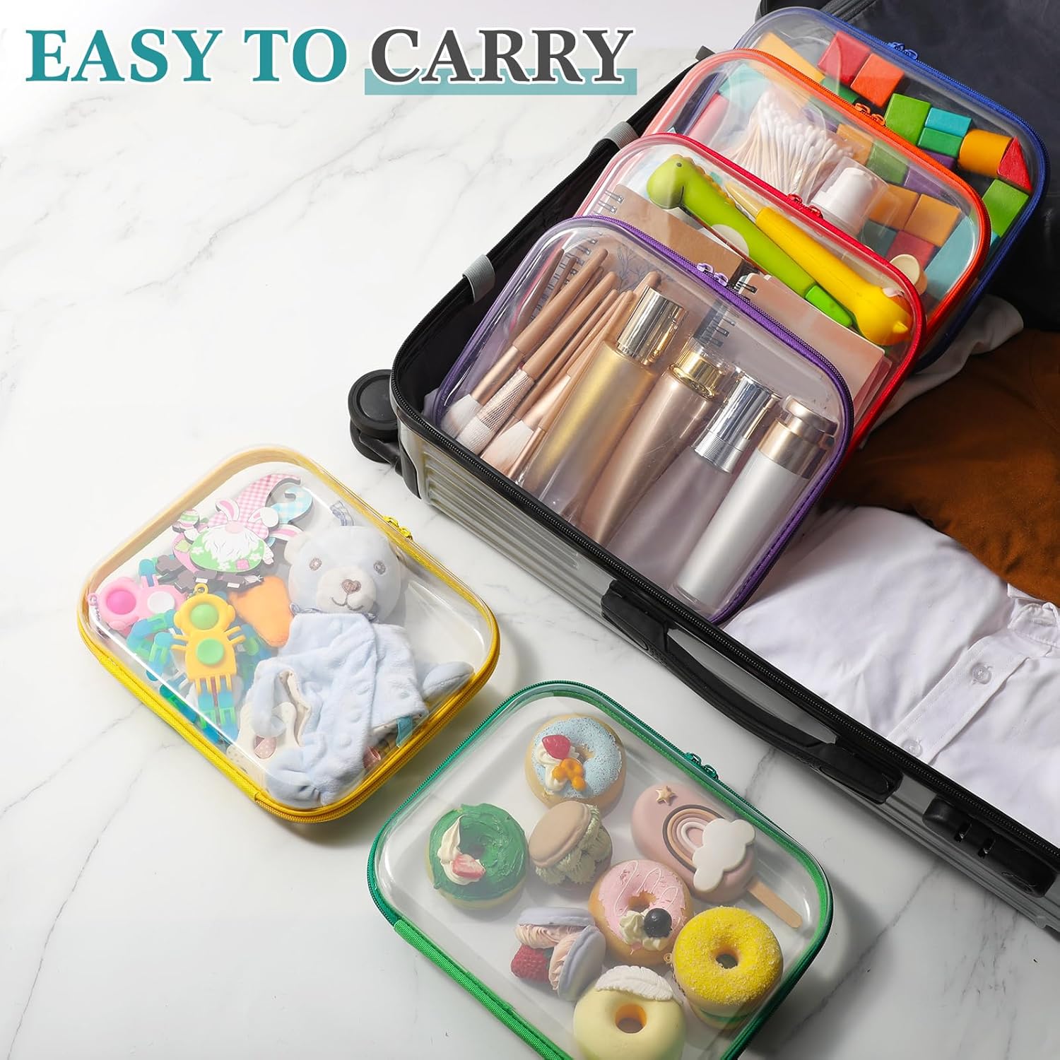 Sanwuta 6 Pcs Clear Hard Zipper Case Pencil Pouches Hard Plastic Zipper Pouches Makeup Bag Transparent Cases for Snacks Plastic Storage Organizer Box for Travel-FemmiqueWomen