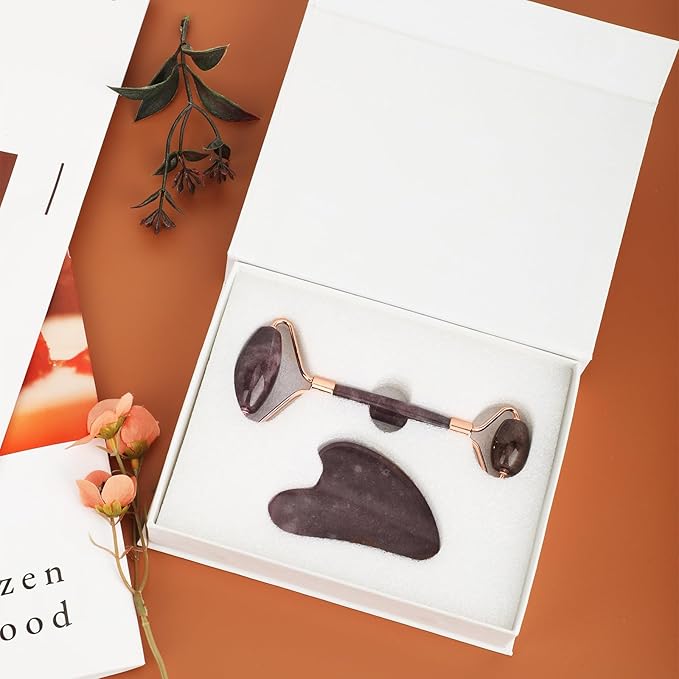 Jade Roller for Face, Facial Roller Massager Skin Care Tool, Gua Sha Facial Tools for Face, Neck, Eyes, Reduce Puffiness of The Skin(Purple)-FemmiqueWomen