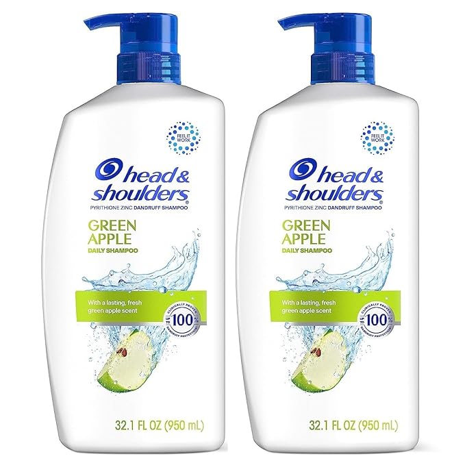 Head & Shoulders Dandruff Shampoo, Clinically Proven Anti Dandruff & Scalp Care Treatment, Fresh Green Apple Scent, Paraben-Free, 32.1 Fl Oz Each, 2 Pack-FemmiqueWomen