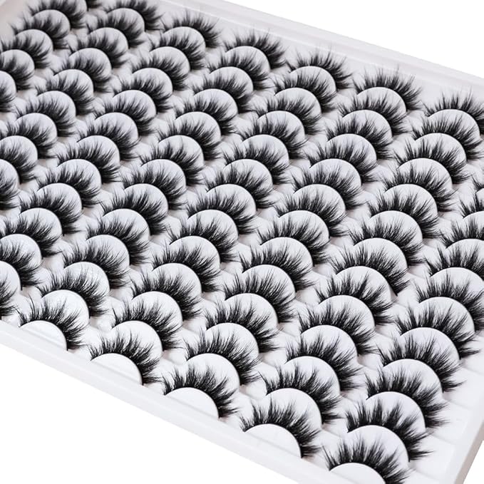 False Eyelashes 48 Pairs Faux Mink Lashes 14mm Wispy Lashes 3D Fluffy Cat Eye Lashes Pack Bulk Wholesale Strip Lashes(style 48-035)-FemmiqueWomen
