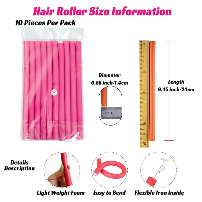 30PCS 9.45" Flexible Curling Rods,Heatless Twist Soft Foam Hair Rollers Home Use for Women Girls Long and Short Hair to Sleep in, (0.55 x 9.45 Inch, 3 Colors)-FemmiqueWomen