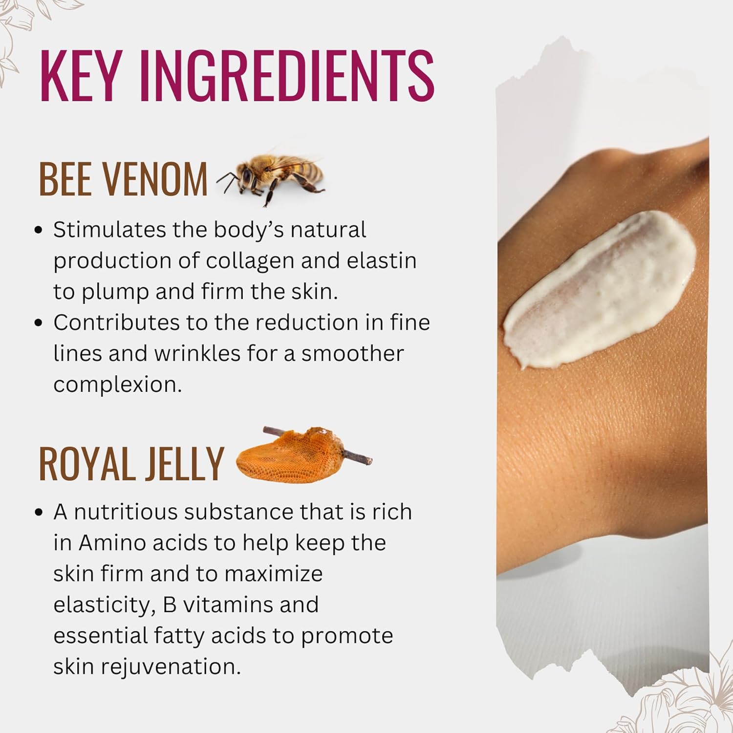 Manuka Lane Bee Venom Night Cream for Face and Neck with Sweet Almond Oil, Kernel Oil, Plant Extracts & Vitamin E | Plant Based Formula | Carefully formulated to keep your skin young and healthy!-FemmiqueWomen