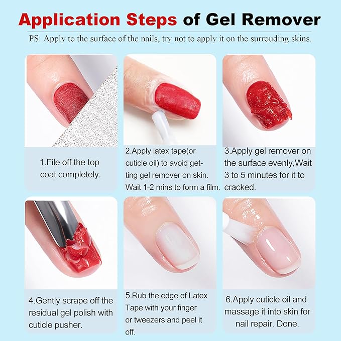 2PCs Gel Nail Polish Remover - 30ML,Fast & Easy, with Roller Cuticle Oil, No Need to Wrap and Soak, Remove Gel Polish in 2-5 Minutes at Home, No Damage to Nails, with Cuticle Pusher Tool,Nail File-FemmiqueWomen