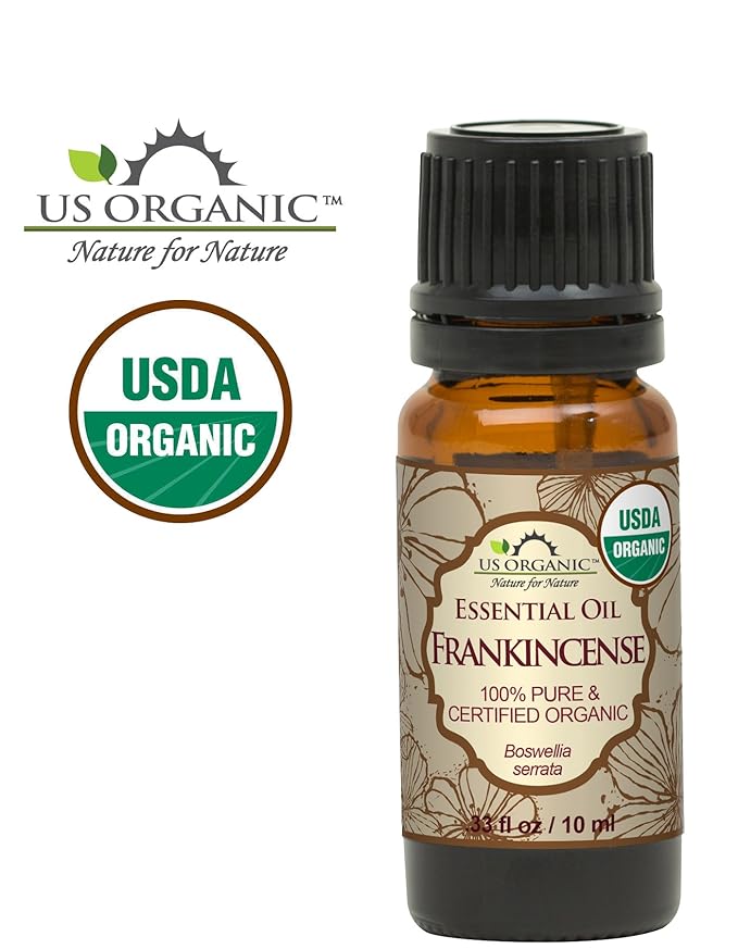 US Organic 100% Pure Frankincense Essential Oil, USDA Certified Organic, Steam Distilled, Boswellia serrata, Sourced from India, Topically or in Diffuser, Perfect for Aging Skin, All skin type (10 ml)-FemmiqueWomen