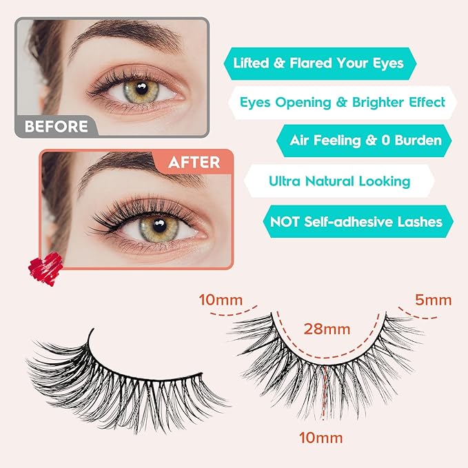 Wispy Cat Eye Lashes False Eyelashes Natural 10mm Short Lashes Pack Soft Strip Eyelash 3D Volume C Curl Natural Eyelashes 7 Pair Siligli Eyelashes-FemmiqueWomen