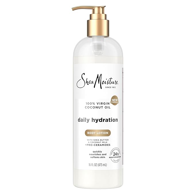 SheaMoisture Daily Hydration Body Lotion with 100% Virgin Coconut Oil, Shea Butter, Coconut Milk and Pro-Ceramides, Quickly Nourish & Soften Skin, 24H Moisturizing 16 oz-FemmiqueWomen