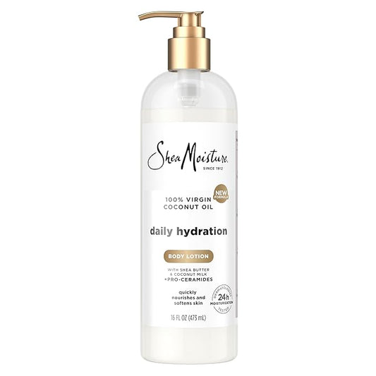 SheaMoisture Daily Hydration Body Lotion with 100% Virgin Coconut Oil, Shea Butter, Coconut Milk and Pro-Ceramides, Quickly Nourish & Soften Skin, 24H Moisturizing 16 oz-FemmiqueWomen
